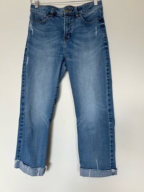 RW&CO. Women's Boyfriend Jeans in Mid Blue with Cuffed Hem